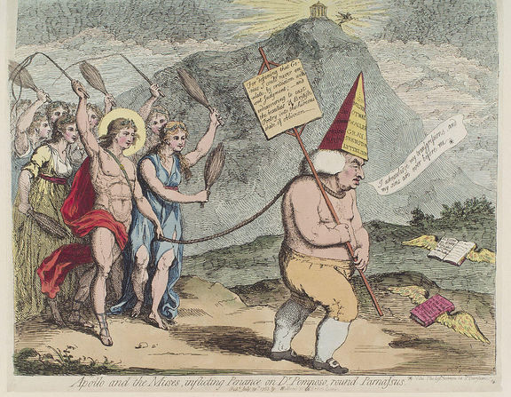 Large 1070px apollo and the muses  inflicting penance on dr pomposo  round parnassus   samuel johnson  by james gillray