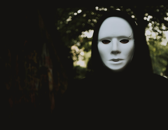 Large canva   selective focus photography of person wearing mask