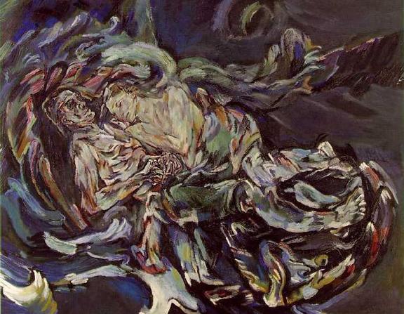 Large  bride of the wind   oil on canvas painting by oskar kokoschka  a self portrait expressing his unrequited love for alma mahler  widow of composer gustav mahler   1913