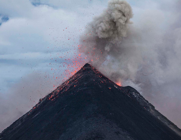 Large canva   eruption of volcano during dawn